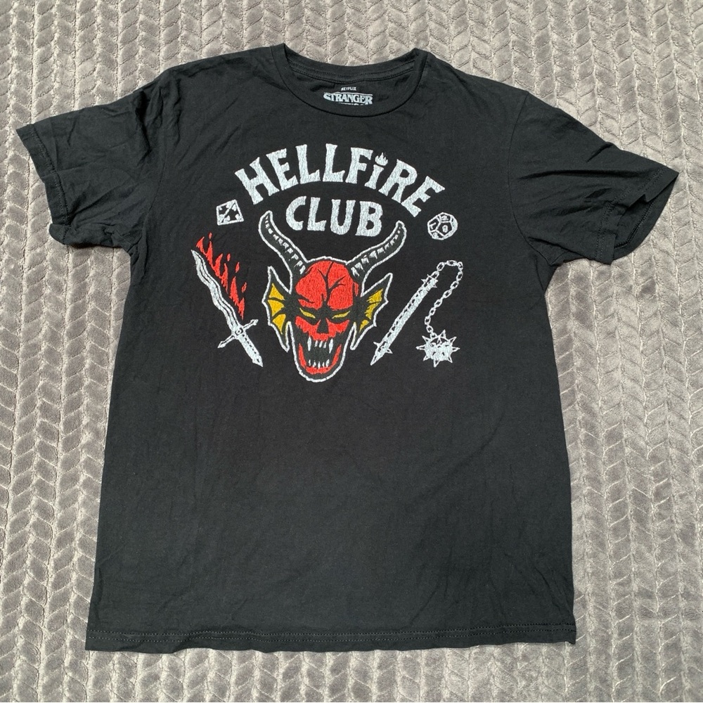 Stranger Things Shirt Mens Medium Black Short Sleeve Hellfire Club Graphic Adult